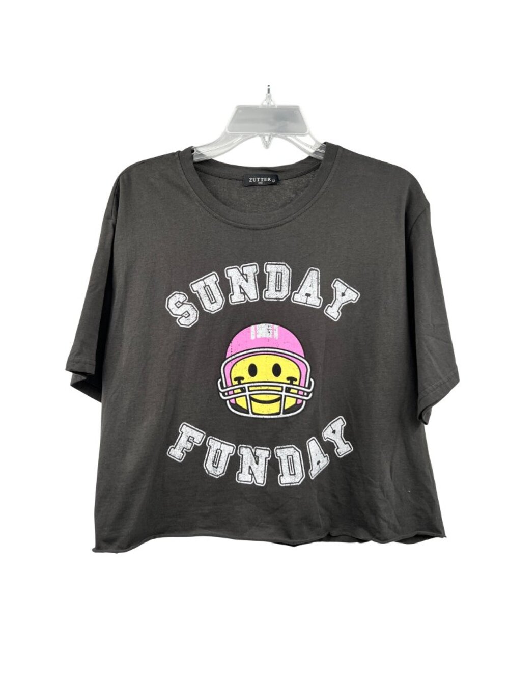 ZUTTER Womens Sunday Funday Crop Top Charcoal/Multi Size Large Football
